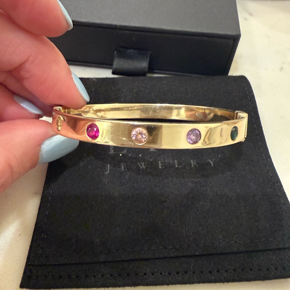 EP Fine Jewelry 10K thick devotion bangle with 10 rainbow stones size 16 cm